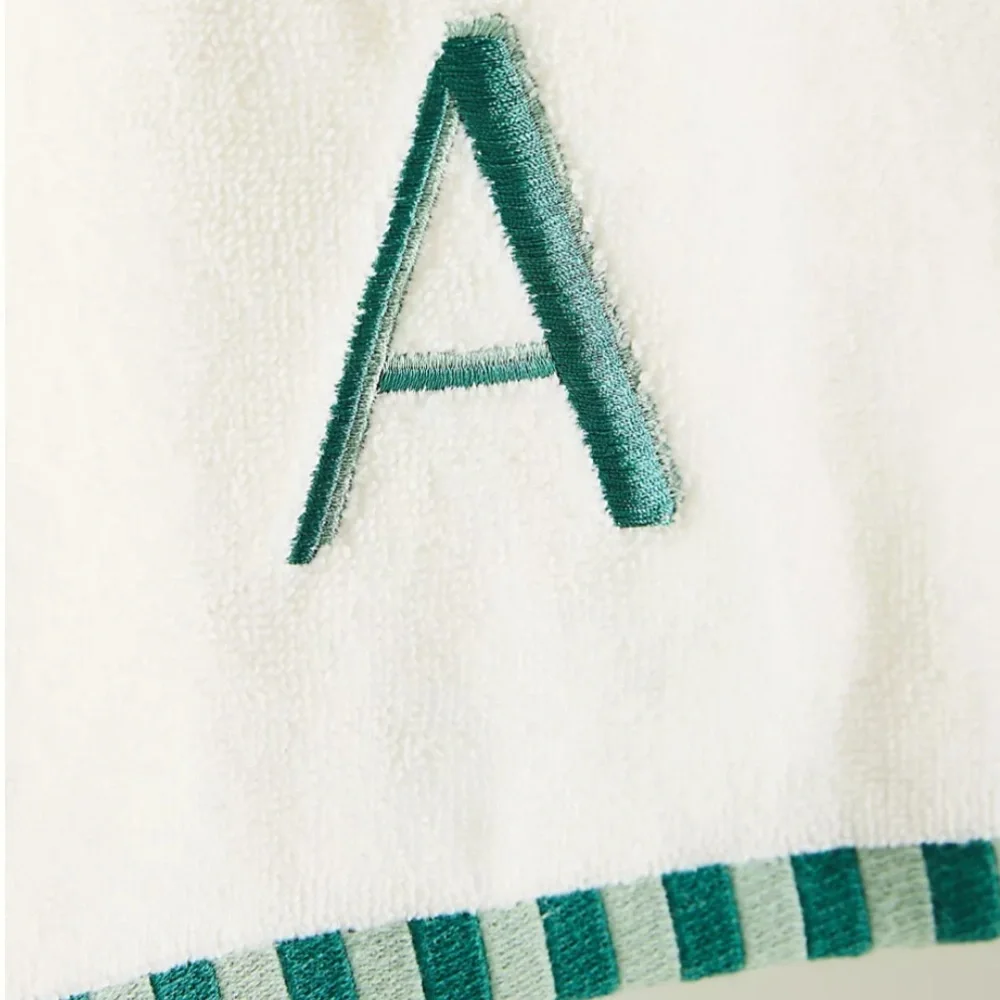 Anthropologie Monogrammed Embroidered Green and White‎ Towel